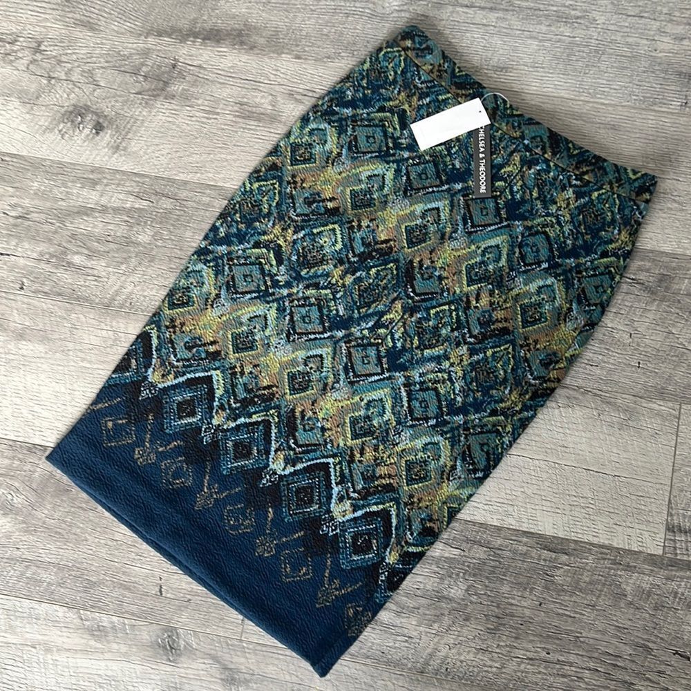 Chelsea & Theodore multicolored blue green pencil skirt Sz XS NWT